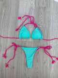 Neon türkiz-pink kifordítható brazil bikini szett