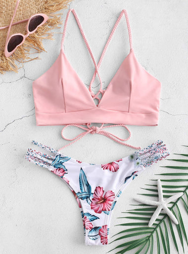 Powder floral fonott brazil bikini - MintyDust