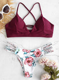 Wine floral fonott brazil bikini - MintyDust