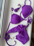 Kristályokkal díszített lila luxus bikini