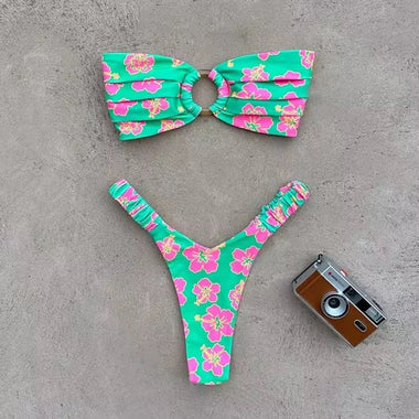 Hibiscus Ring Bikini – Trópusi virágos bandeau szett