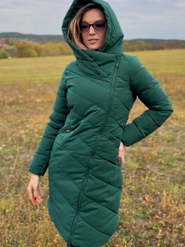 Hosszú vastag smaragdzöld paplan télikabát DX8889C