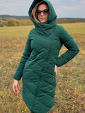 Hosszú vastag smaragdzöld paplan télikabát DX8889C