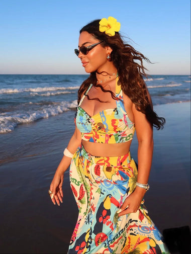 Zara kétrészes nyári ruha trópusi mintával