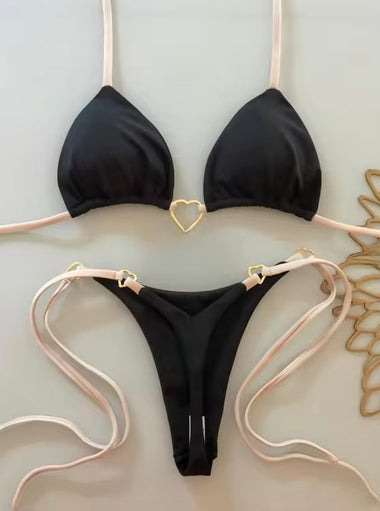 Sweetheart háromszög bikini szett - fekete