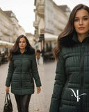 Optikai bordázott félhosszú télikabát