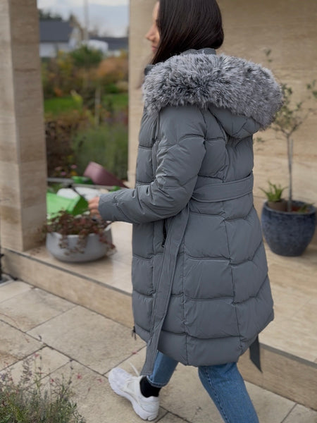 Cápaszürke dry touch, matt, meleg télikabát megkötővel