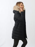Fekete meleg télikabát levehető bézs prémmel- DX8961