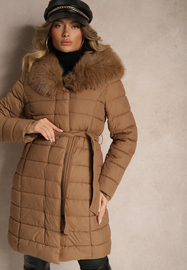 Könnyű pufi barna télikabát