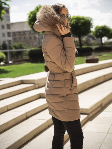 Bézs meleg télikabát levehető prémmel - 8893