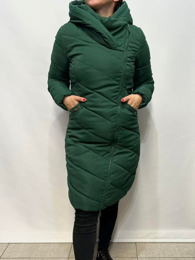 Hosszú vastag sötétzöld paplan télikabát DX8889C