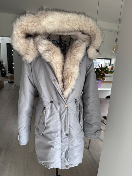 PRÉMIUM csupa bunda szürke parka kabát levehető prémmel