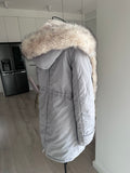 PRÉMIUM csupa bunda szürke parka kabát levehető prémmel
