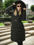 Fekete meleg télikabát levehető prémmel és övvel- DX8962