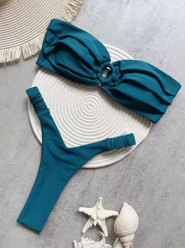 Smaragd bandeau bikini szett
