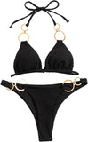 Bordás brazil bikini szett arany karikával - fekete