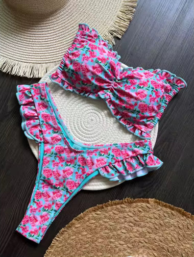 Rosalia Bikini – Rózsamintás fodros szett