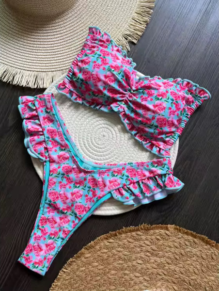 Rosalia Bikini – Rózsamintás fodros szett