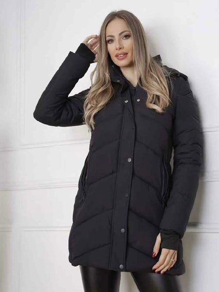 Kapucnis félhosszú télikabát - fekete