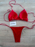 Egyméretes megkötős bikini szett - piros