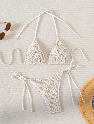 Beige Sands – hímzett háromszög bikini bézs alapon