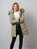 Fáradt pisztácia szín meleg télikabát levehető prémmel