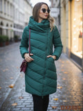 Hosszú vastag sötétzöld paplan télikabát DX8889C