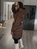 Félhosszú csinos bronz szaténfényű télikabát megkötővel - plus size