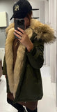 PRÉMIUM Khaki-bézs óriás kapucnis meleg női parka kabát - bemutatódarab (S)