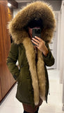 PRÉMIUM Khaki-bézs óriás kapucnis meleg női parka kabát - bemutatódarab (S)