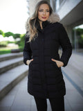 Fekete meleg télikabát levehető bézs prémmel- DX8961
