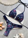 Boho Chic Paisley bikini szett – kék & mintás, kétoldalas felsővel