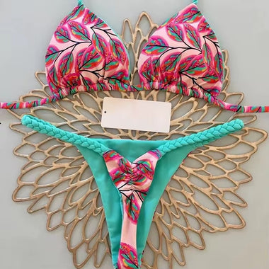 Laguna Bloom Bikini – Fonott pántos levélmintás szett
