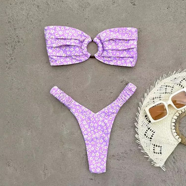 Lilac Ring Bikini – Virágmintás bandeau szett
