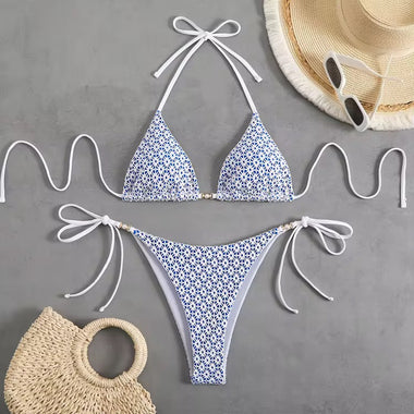 Sky Sands – hímzett háromszög bikini kék alapon