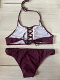 Bordó rácsos bikini