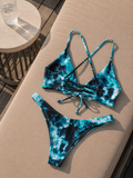 Türkiz márványos bikini szett
