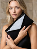 Keményfalú elegáns női kistáska, clutch - fekete lakk és művelúr / utolsó darab