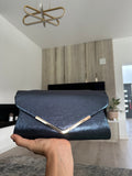 Keményfalú elegáns női kistáska, clutch - éjkék