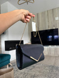 Keményfalú elegáns női kistáska, clutch - éjkék