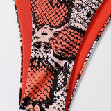 Narancssárga-kígyómintás kifordítható megkötős bikini szett