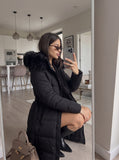 Éjfekete dry touch, matt, meleg télikabát megkötővel