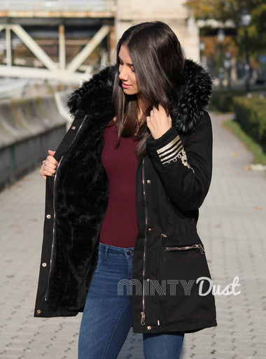 Belül is fekete prémes, fekete női parka télikabát - KIÁRUSÍTÁS - MintyDust