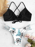 Black floral fonott brazil bikini szett