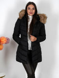 Karcsúsított középhosszú meleg női fekete télikabát DX8662