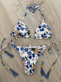 Kék nefelejcs szivacsos, megkötős, húzott brazil bugyis bikini szett