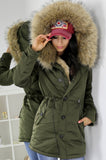 PRÉMIUM Khaki-bézs óriás kapucnis meleg női parka kabát - MintyDust