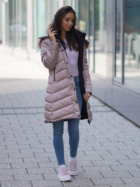 Pezsgő(rosegold)-fekete kifordítható meleg télikabát