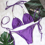 Kristályokkal díszített lila luxus bikini