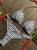 Marine stripe szivacsos, megkötős brazil bikini szett